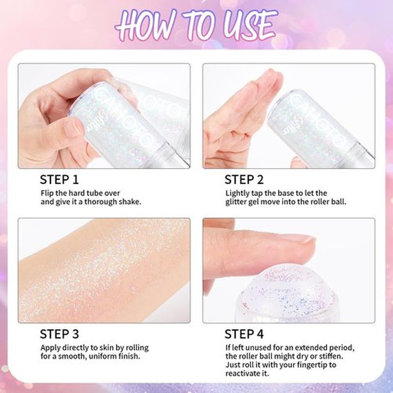 CAHOTO Pastel Rolling Glitter for Face Body & Hair, Sparkling Holographic Shimmer, Roll-on Sequins for Singer Concert Rave Festival Halloween Party Carnival, 1.35fl.oz