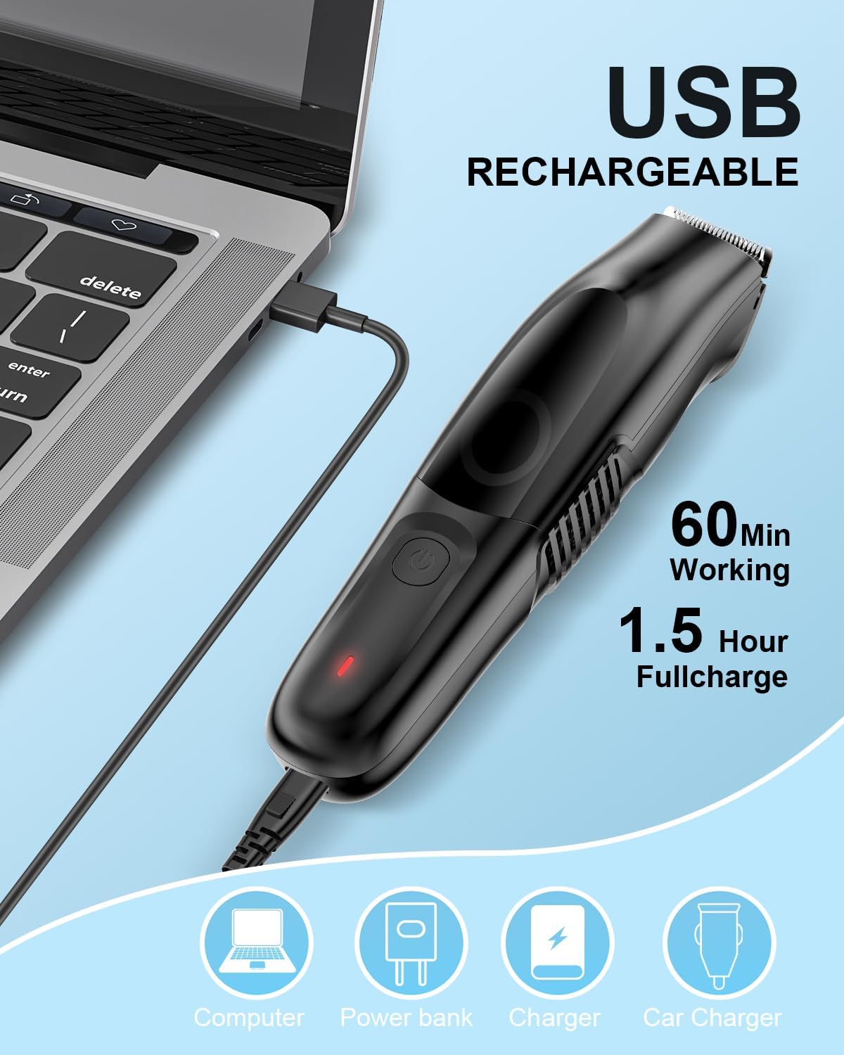 Body Hair Trimmer, Vacuum Clippers with Hair Suction, Electric Wet/Dry Shaver Groomer with Body Clippers for Cut Leg, Chest, Arm, USB Recharge