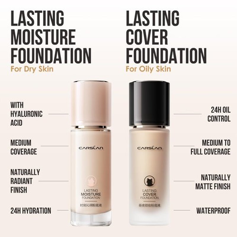 CARSLAN Lasting Moisture Foundation, 24H Longlasting Medium Coverage Dewy Finish Face Makeup, Poreless, Lightweight, Hydrating Liquid Foundation For Dry Skin, M01