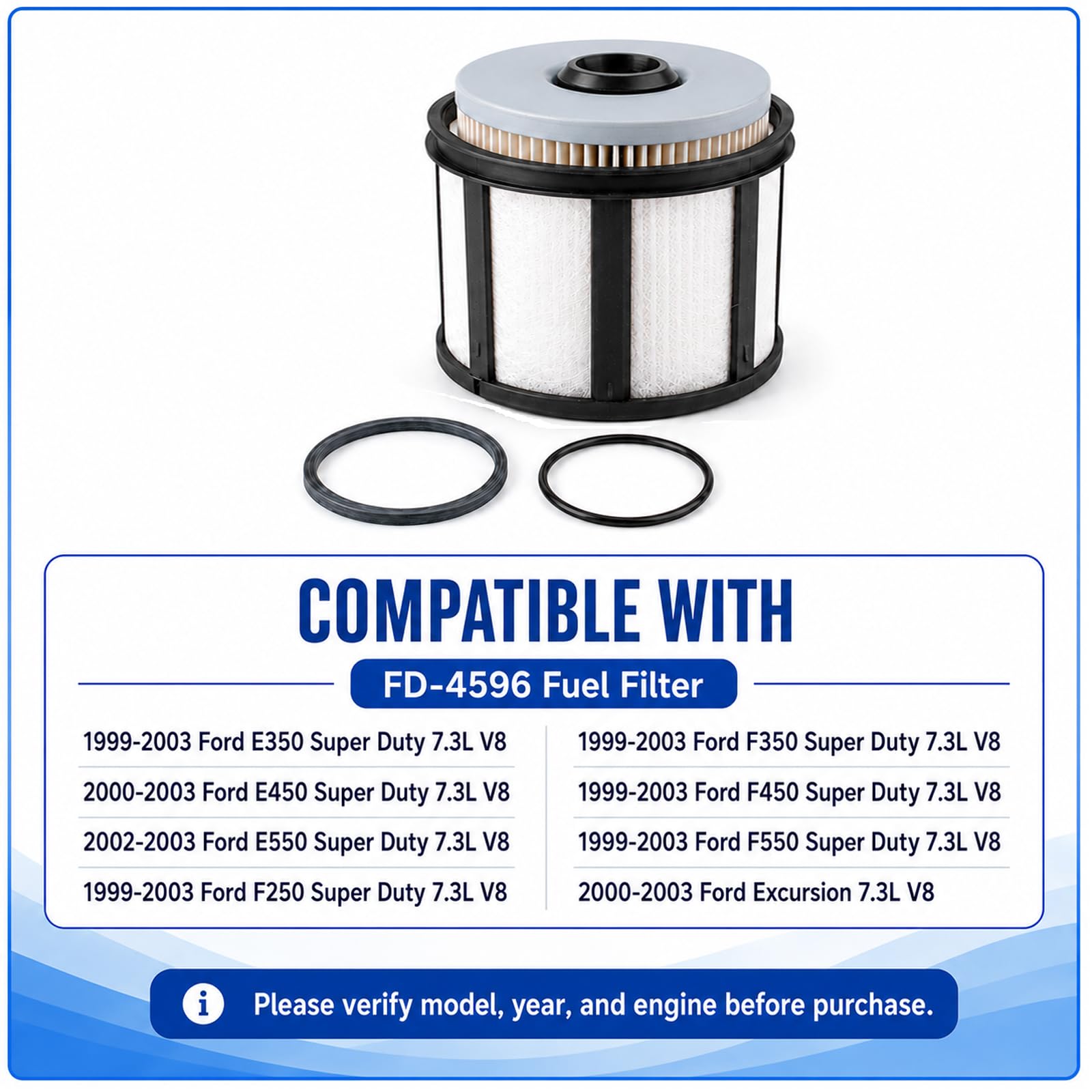 3pcs FD4596 Fuel Filter For 7.3L Diesel - Compatible with 1999-2003 Ford E350 F250 F350 F450, Fits for 2000-2003 E450 Excursion, 2002-2003 E550 Super Duty - Replaces FD-4596, F81Z9N184AA