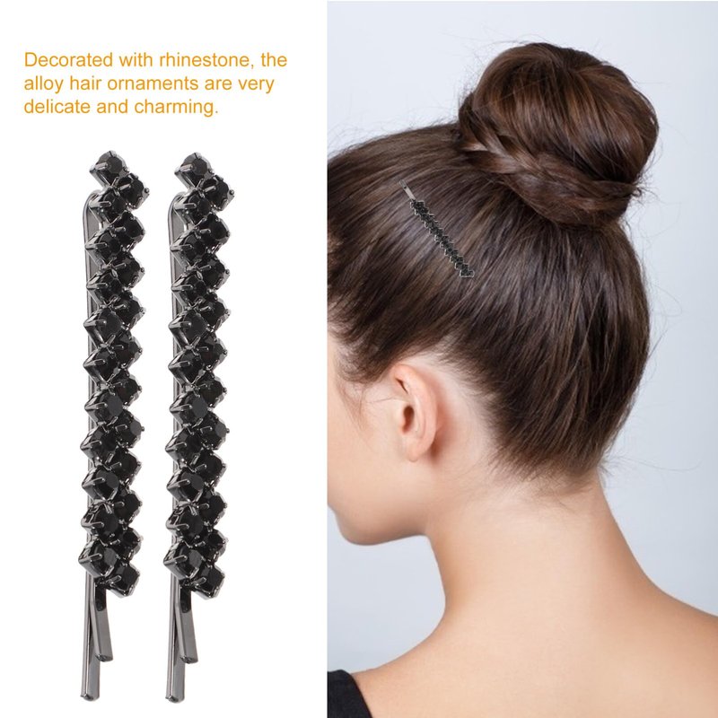 Uonlytech Hair Clips, 1 Set 2 Pairs Rhinestone Hair Barrette Pins Clear Crystal Hair Bobby Pin Accessories for Women - Black, Size 6x0.7cm, 4 Pieces