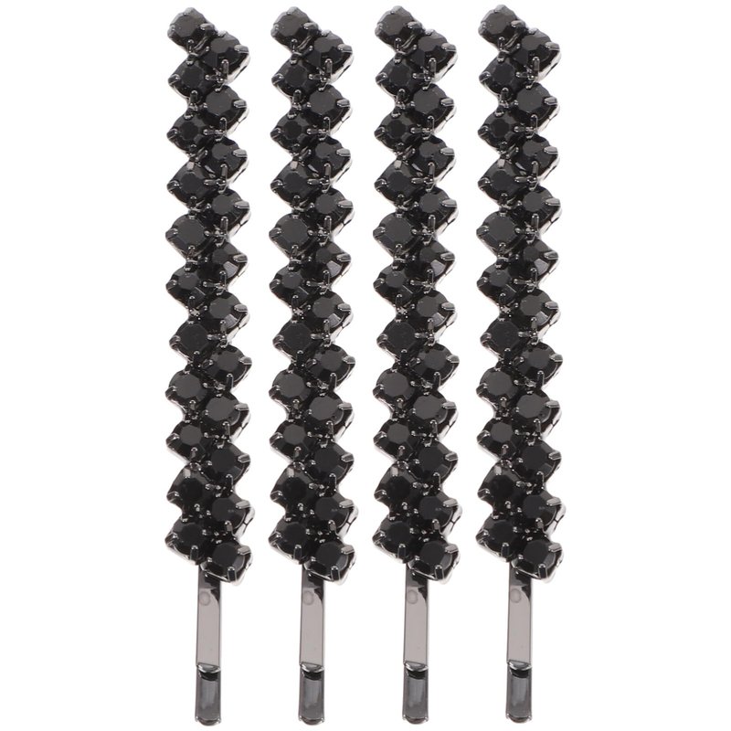 Uonlytech Hair Clips, 1 Set 2 Pairs Rhinestone Hair Barrette Pins Clear Crystal Hair Bobby Pin Accessories for Women - Black, Size 6x0.7cm, 4 Pieces