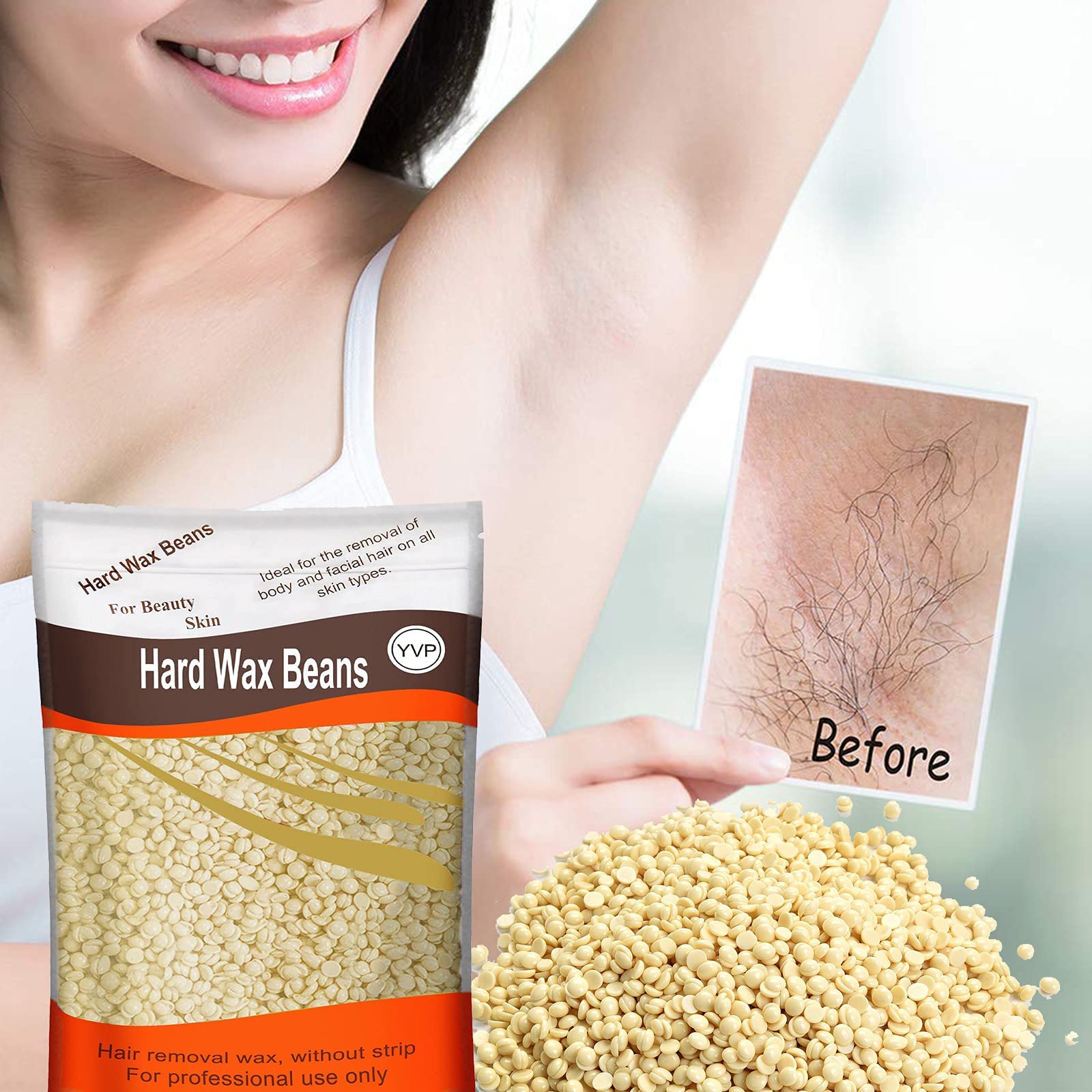Yovanpur Hard Wax Beads for Hair Removal, Wax Beans for Sensitive Skin, Suitable for Bikini, Legs, Face, Back, Eyebrow, Chest for Women & Men, 300g (10 Oz)/bag