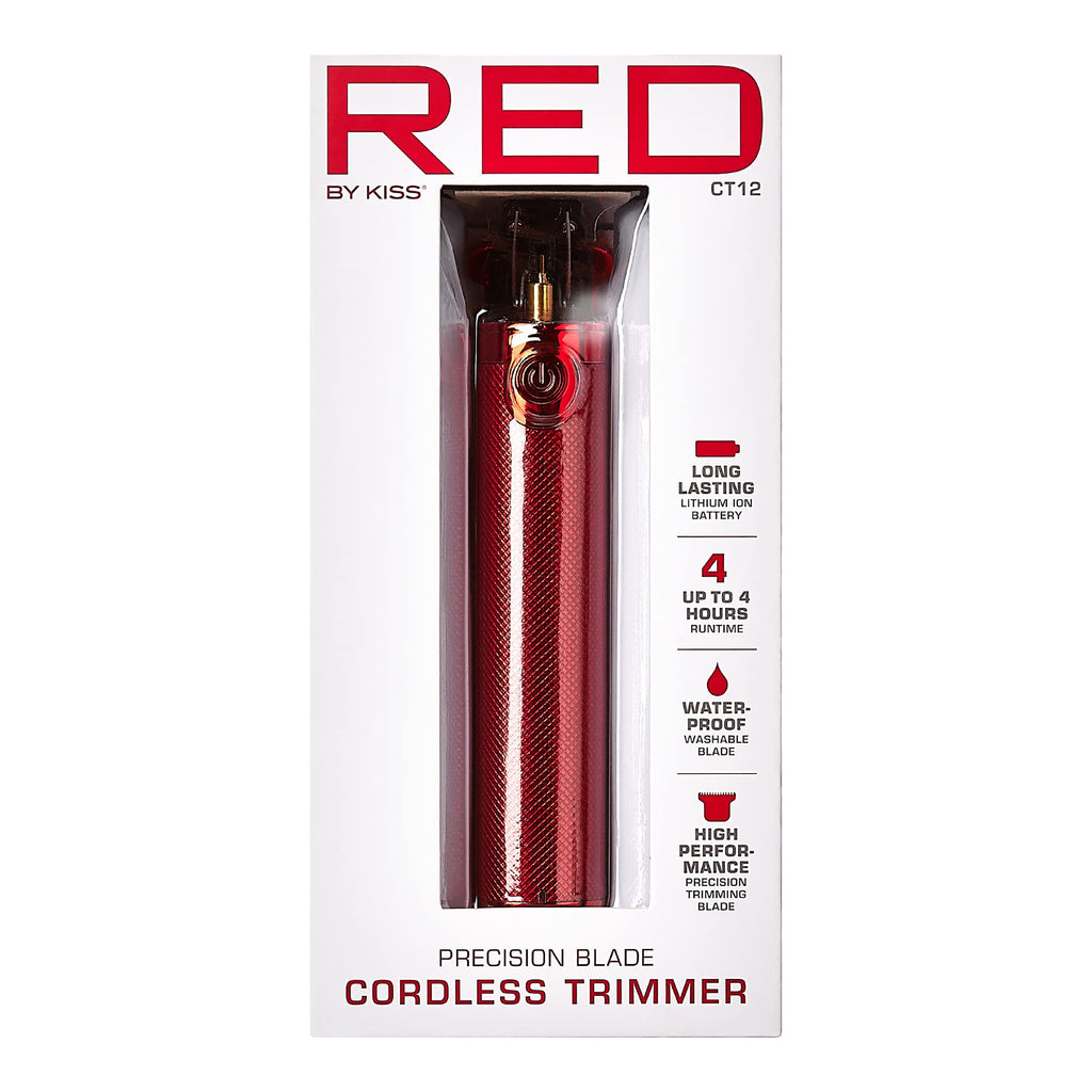 Red by Kiss Hair Trimmer for Men Precision Blade Cordless Trimmer Mens Grooming Kit (Red)