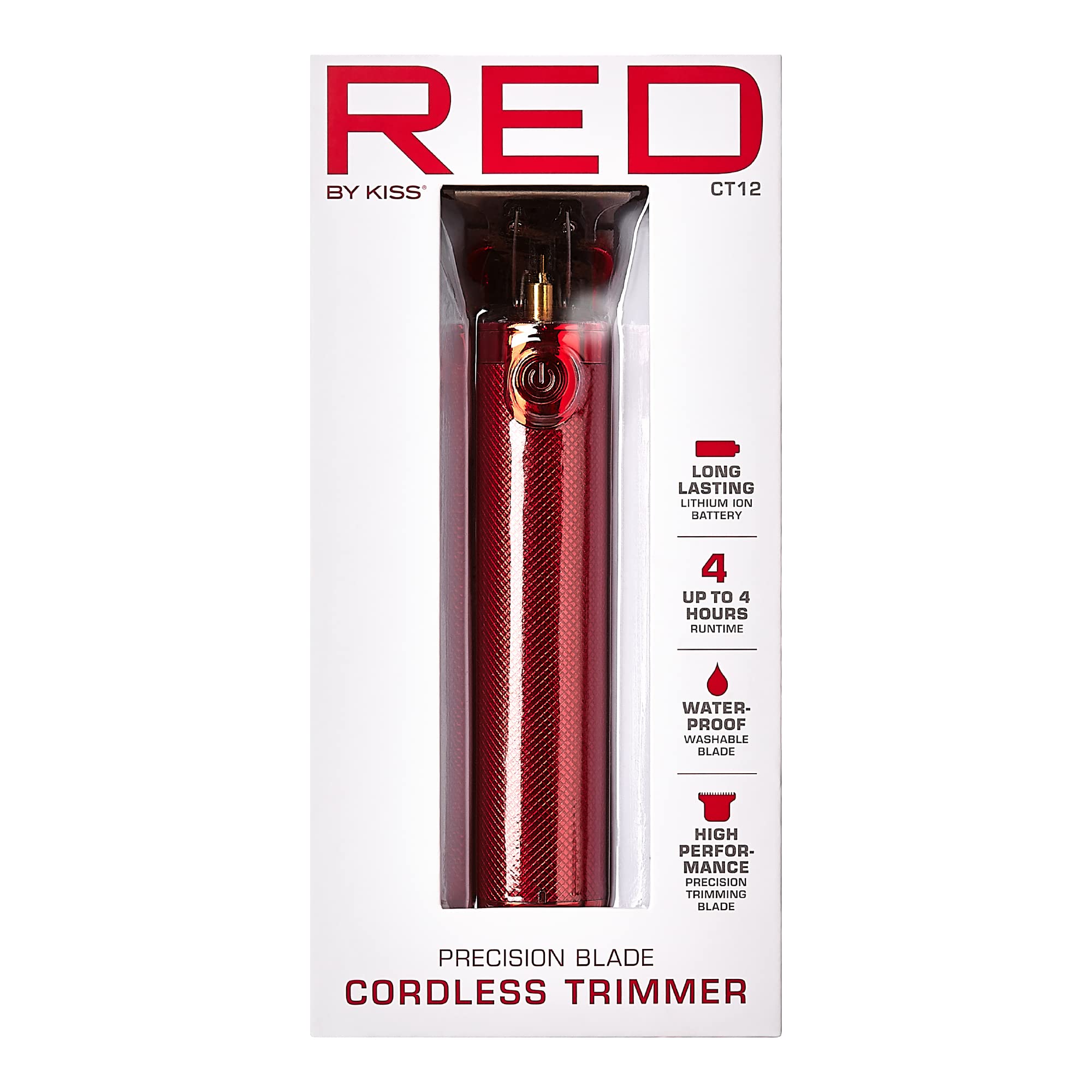 Red by Kiss Hair Trimmer for Men Precision Blade Cordless Trimmer Mens Grooming Kit (Red)