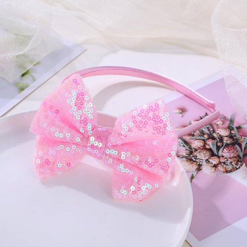 Kiszu Sparkly Sequin Hair Bow Headbands Fashion Glitter Cute Boutique Ribbon Bows for Girls, Kids, and Women (Gold,Sliver,Pink)