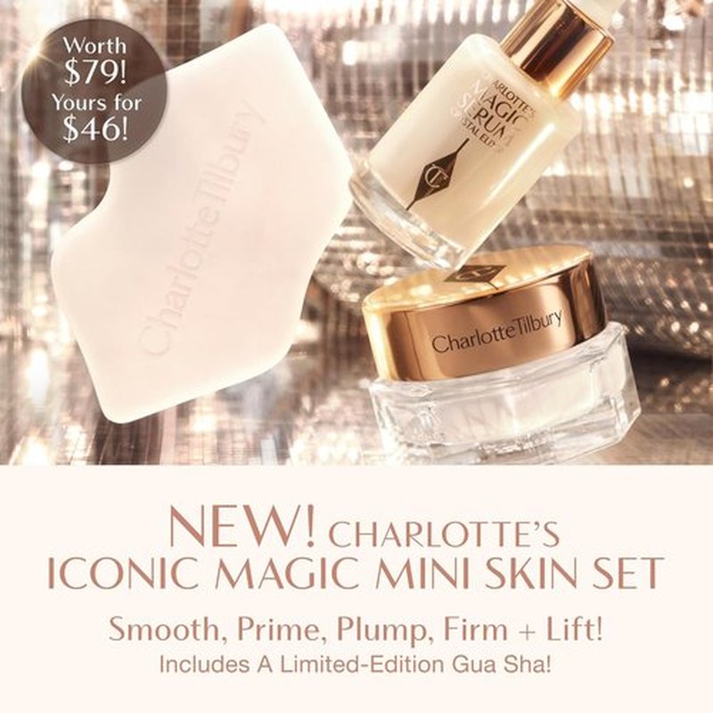 Charlotte Tilbury Iconic Magic Mini Skin Care Set - Travel Size Hydrating Serum, Cream & Gua Sha for Youthful Glow