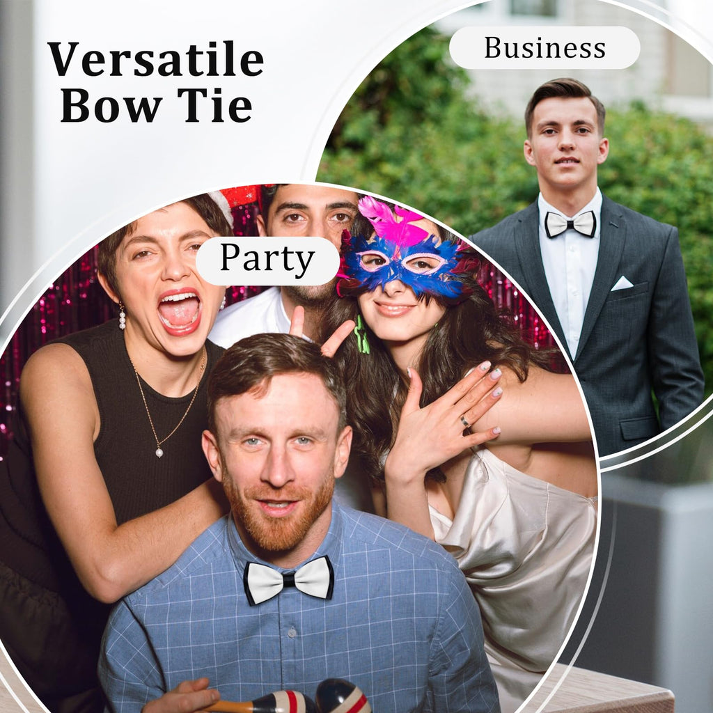 LJBFNN Bow Ties for Men, Clip on Black Bowtie, Pre-tied Adjustable Tuxedo Mens Bow Tie Formal Wedding Party