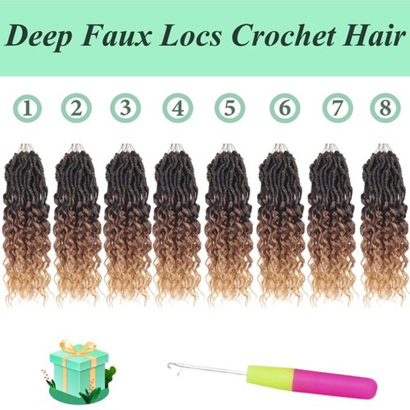 Deep Faux Locs Crochet Hair 14 Inch 8 Packs Goddess Locs Crochet Hair 1B3027 Soft Loc Faux Loc Crochet Braids with Curly Ends Prelooped Deep Wave Croceht Braids for Black Women(Black to Blonde)