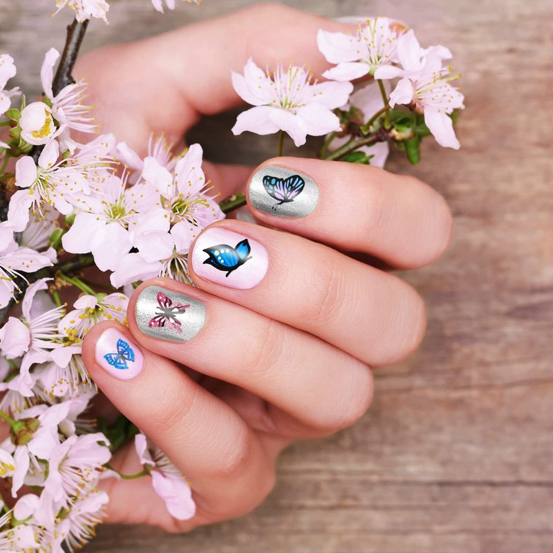 Whaline 6Pcs Flower Butterfly Nail Art Plates Rectangular Floral Stamping Plates Butterfly Image Stamp Templates Stamping Kit for Women Spring Summer DIY Print Manicure Salon Design Gift