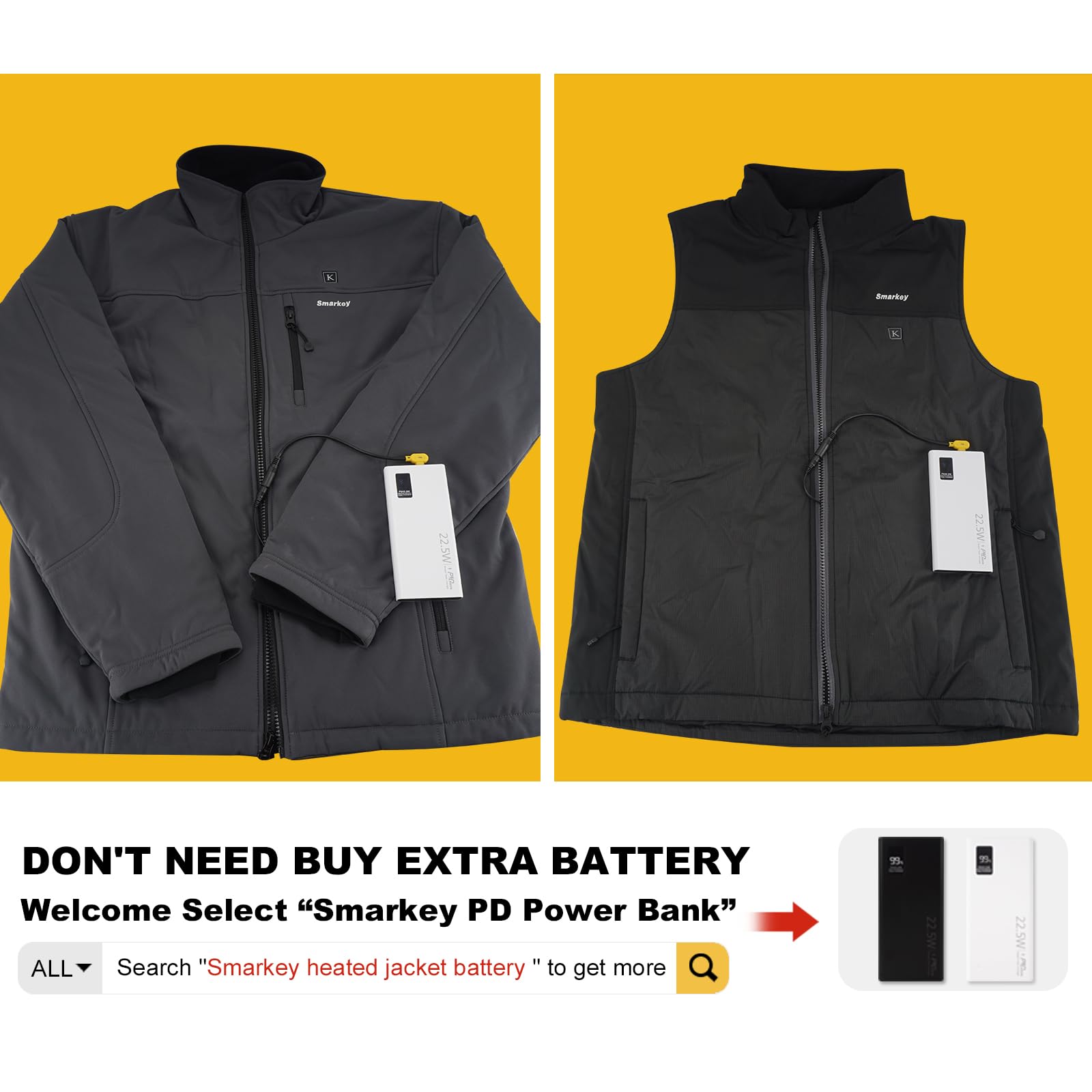 Smarkey 9V Heated Jacket Battery Step-Up Adapter Cable Compatible with ORORO and Venustas 7.4V, 8.4V Heated Jackets, Hoodies & Heated Vests (Not for 12V Heated Gear)