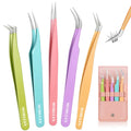 MORGLES High Precision Lash Tweezers Set, 5 in 1 Eyelash Extension Tweezers