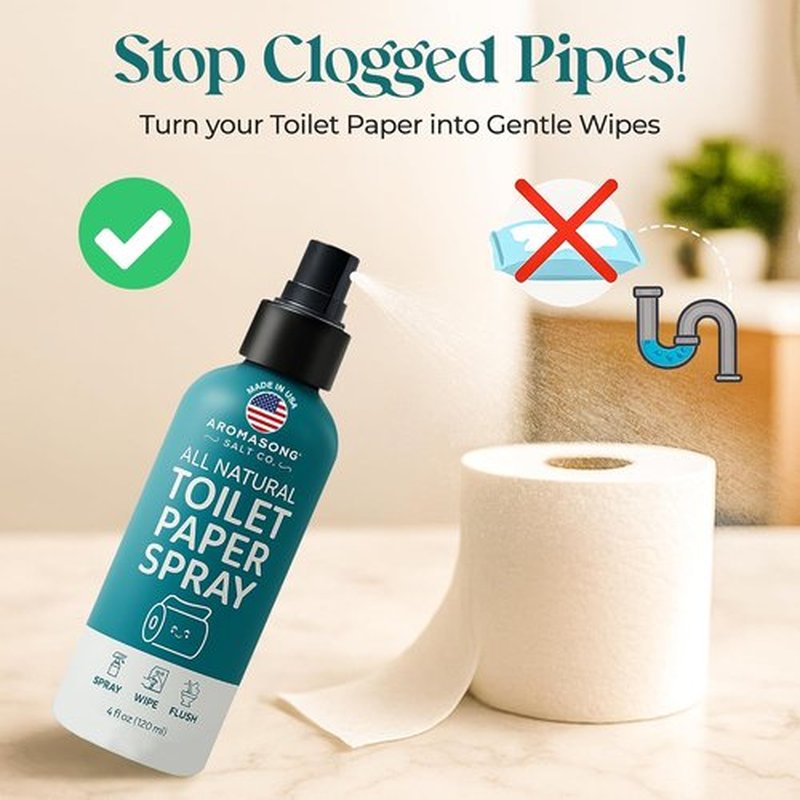 Aromasong 100% Natural Toilet Paper Spray - Flushable Moistener for Personal Cleansing | Septic Safe, 4 fl oz