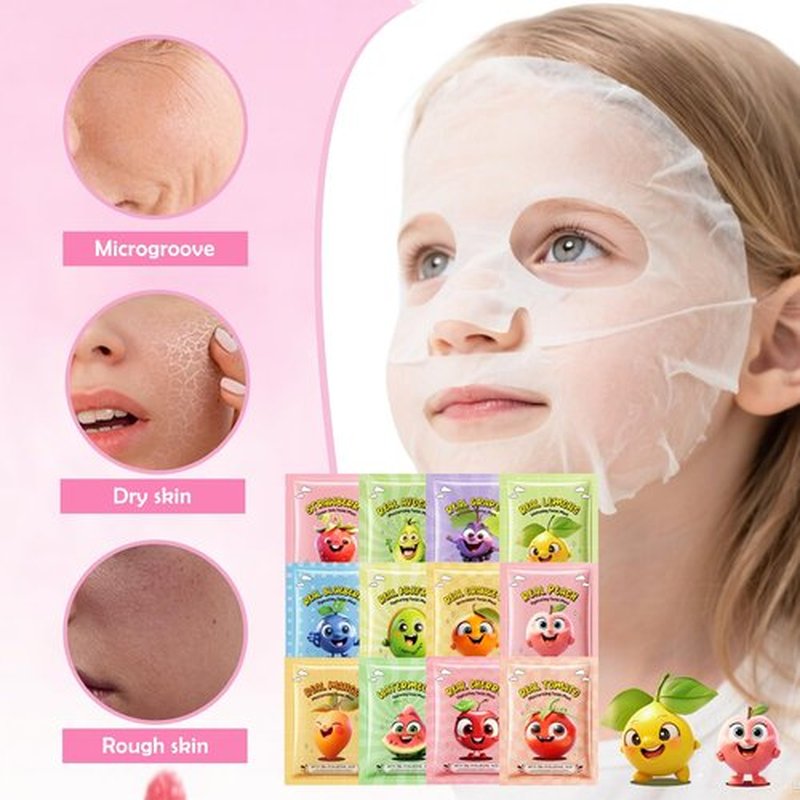 12 Pack Fruit Kids Face Mask, Stocking Stuffers, Skin Care for Kids, Face Mask for Kids, Kids Face Masks Spa, Spa Party Supplies for Girls, Facial Mask Skincare Gifts Set, Nourish for All Skin Types