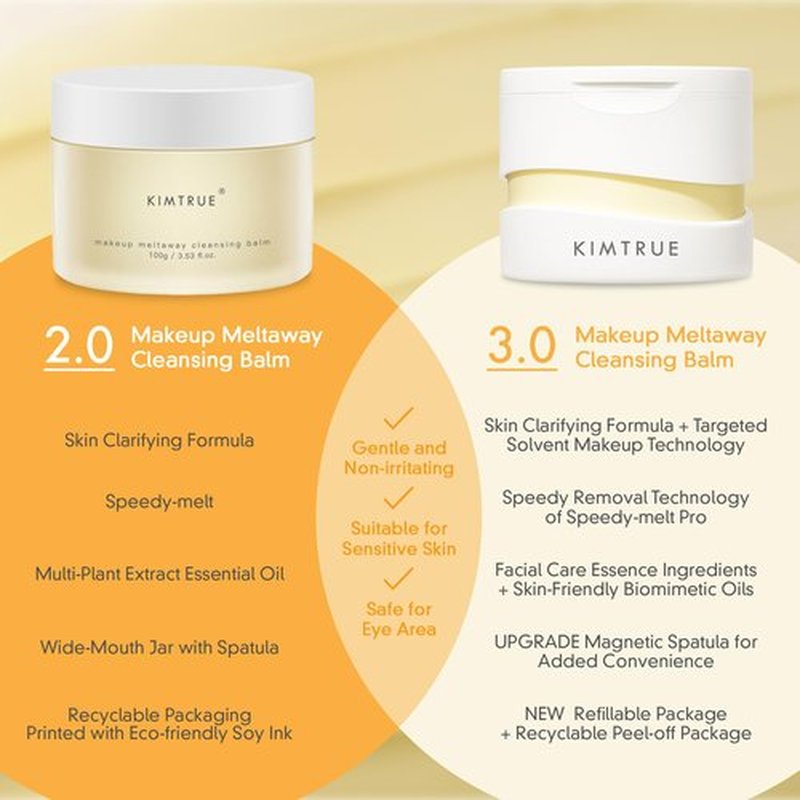 Kimtrue 3rd Generation Meltaway Cleansing Balm - Makeup Remover Balm for All Skin Types - Gently Meltaway Mascara, Eyeliner and Makeup - Oil Face Cleanser - Hydrating, Fragrance-Free - 3.38 oz