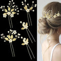 5 Pieces Bride Hair Pins Pearl Bridal Hair Piece for Women Sparkly Gold Leaf Crystal Hair Accessories for Bride Bridesmaids Flower Girls(Gold)