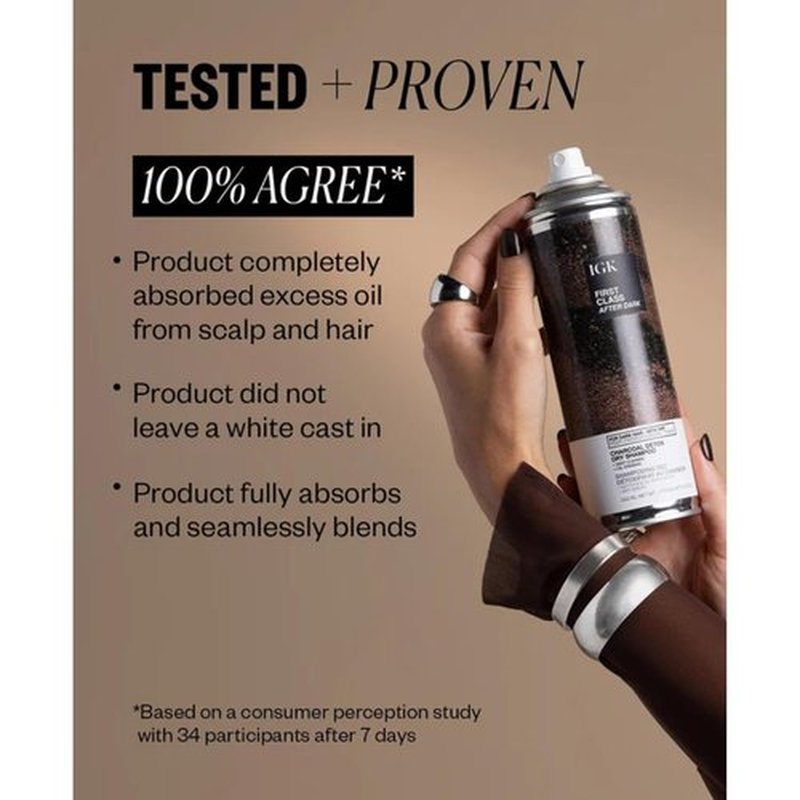 IGK First Class After Dark Charcoal Detox Dry Shampoo - Brown Tinted, No White Residue Spray | Adds Volume & Texture | 6.5oz