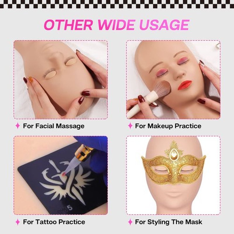 Lash Mannequin Head, CALAILIS Mannequin Head, Eyelash Extension Mannequin Head, Doll Head for Lash Extensions, Eyelash Mannequin Head with 4 Pairs Removable Eyelids (Skin Colour)