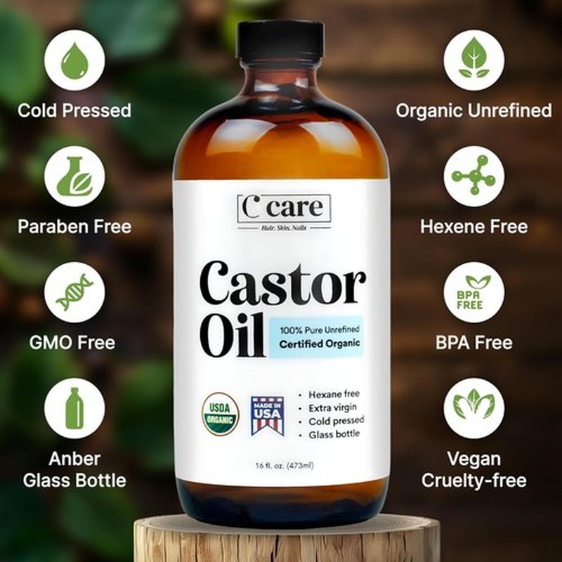 Castor Oil | 100% Pure Organic Cold Pressed | USDA Certified | Hexane Free | 16oz for Hair Growth & Skin Care