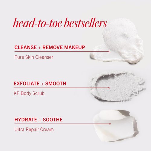 First Aid Beauty Cleanse, Smooth + Hydrate Kit - Travel-Friendly Skin Care Set with Facial Cleanser, KP Body Scrub & Ultra Repair Cream