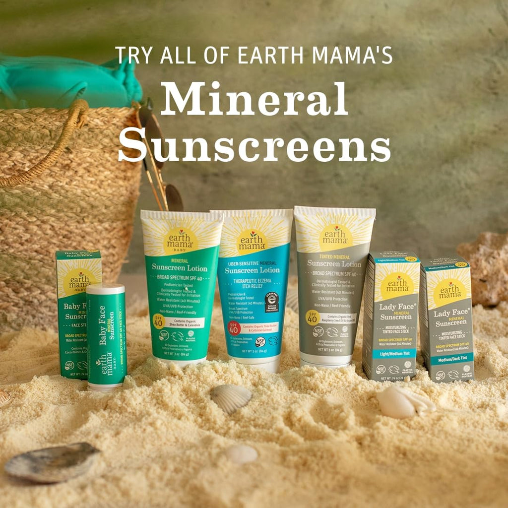 Earth Mama Tinted Mineral Sunscreen Lotion SPF 40-3 oz - Non-Nano Zinc - Broad Spectrum Tinted Sunscreen - Blends with Most Skin Tones