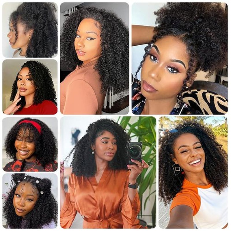 Ali Grace 20 Inch 250% Density Kinky Curly Half Wig Human Hair 3 In 1 Drawstring Seamless Flip Over Half Wigs For Women Glueless Wigs Beginner Friendly Half Curly Human Hair Wig Natural Black