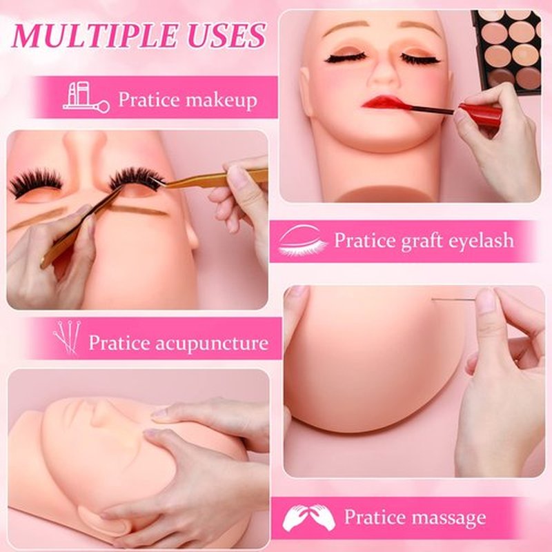 Reginary 6 Pcs Lash Mannequin Head Silicone Plastic Makeup Training Heads for Makeup Eyelash Grafting Massage and Esthetics Practice(White)