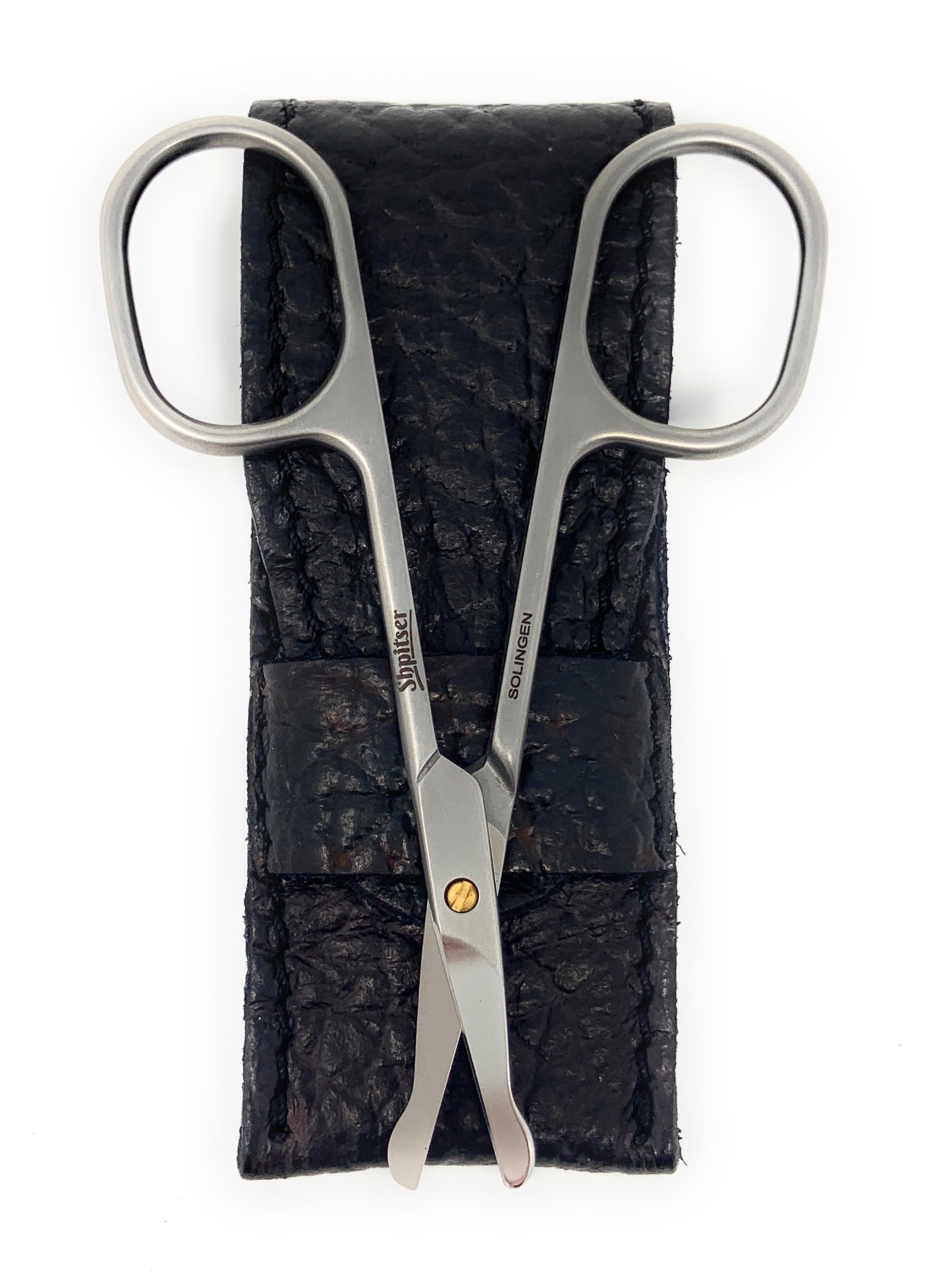 SHPITSER Professional TopInox Stainless Steel Nose & Ear Safety Scissors with Genuine Leather Case. Made in Solingen, Germany
