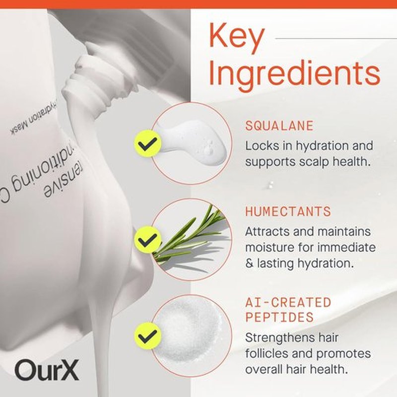 OurX Hydration Hair Mask - Intensive Conditioning for Curly, Coily & Frizzy Hair | 300ml Peptides & Squalane Formula