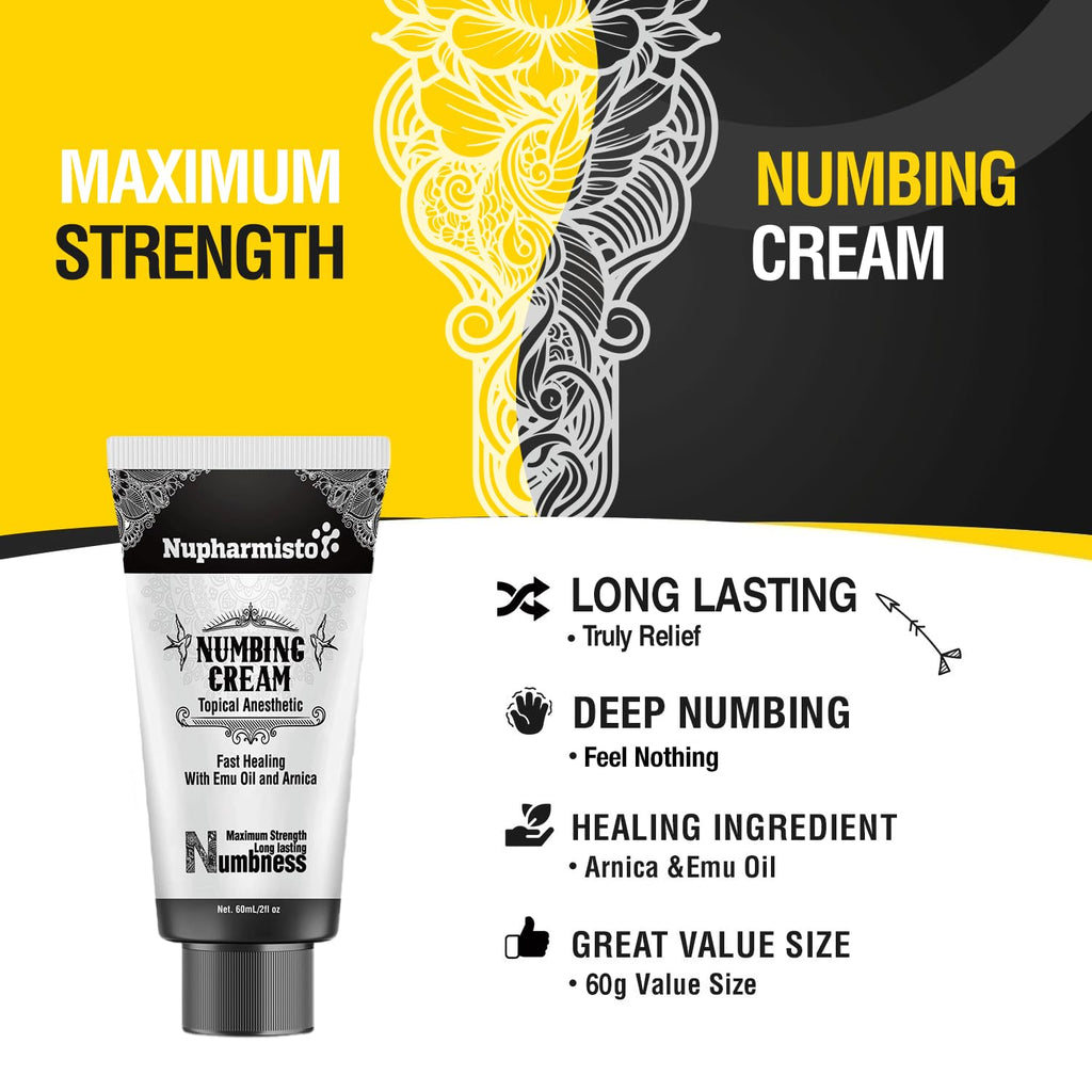 Nupharmisto Lidocaine Numbing Cream, Long Lasting relieves Burning and discomfort Caused by Hemorrhoids and Other Minor anorectal irritations 60 g / 2.1 oz