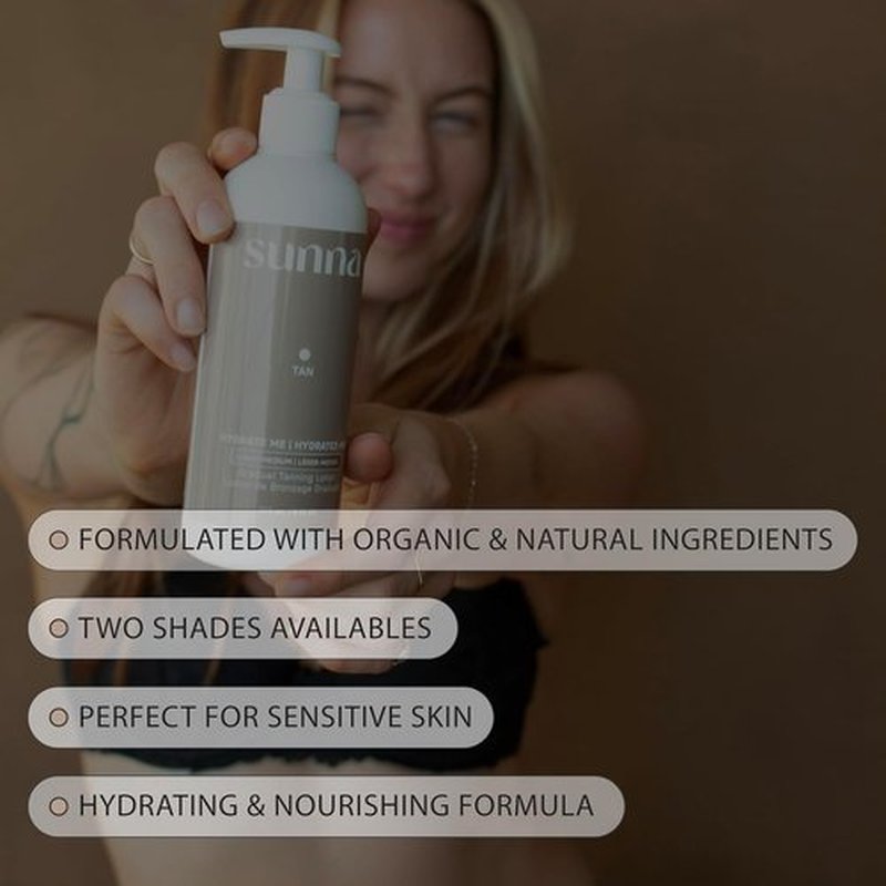 SunnaTan Gradual Self Tanning Lotion - Hydrating Formula with Hyaluronic Acid & Jojoba - Organic Ingredients for a Natural Tan (Medium/Dark, 236 ml)