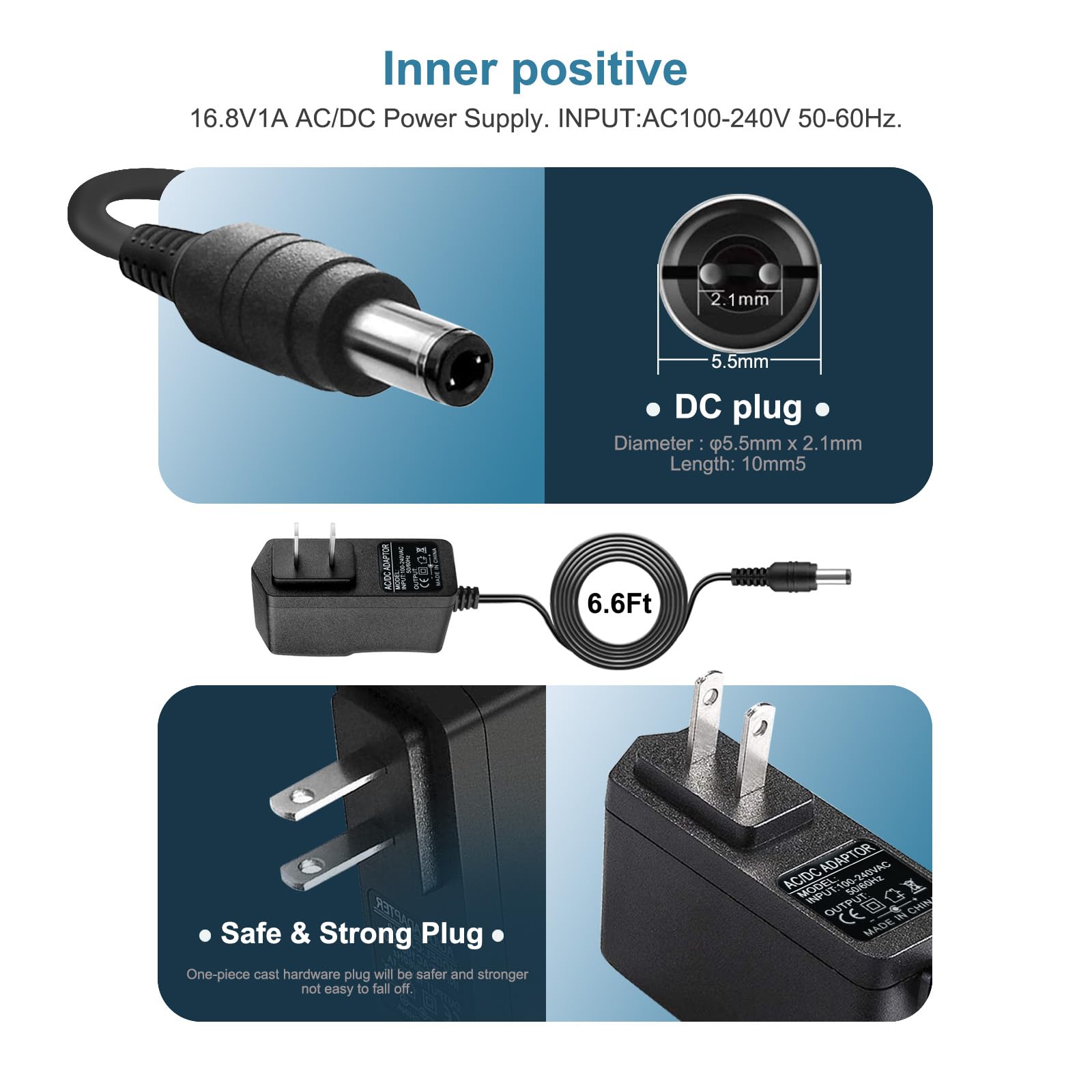 12.6V AC/DC Massage Gun Charger Adapter Compatible with Cholas KZD02, Tyiaus, JamGym, Helices, Headnote, Fantasy, Olski, Fylina, Valano J01, Sylphim,Neprock,Aquapro Power Supply Cord Cable(6.6Ft)