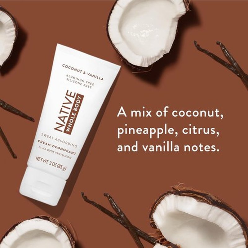 Native Whole Body Deodorant Cream - 72 Hour Odor Protection | Aluminum Free with Coconut Oil & Shea Butter | Coconut & Vanilla