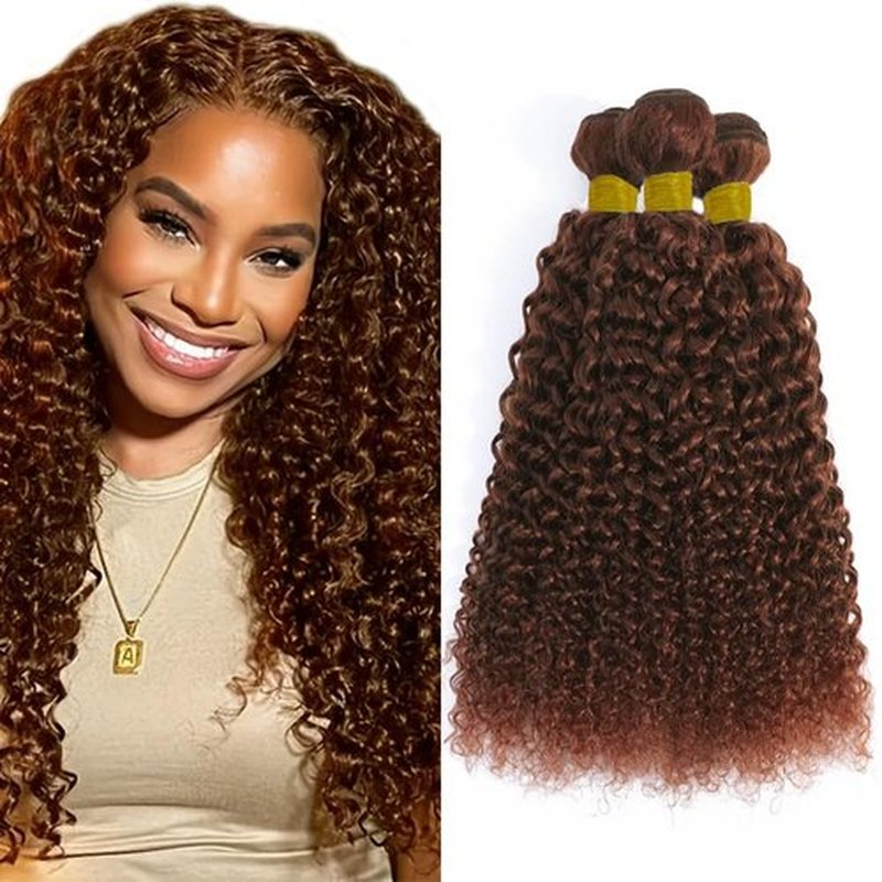 Dark Brown Human Hair Bundles Auburn Brown Bundle #33 Kinky Curly Human Hair 12 14 16 Inch Brazilian Remy Hair Double Weft Reddish Brown Curly Wave Human Hair