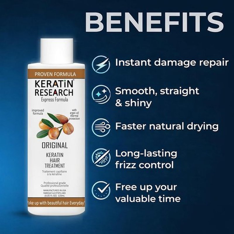 Keratin Research Brazilian Keratin Hair Straightening Complex - Long-Lasting Blowout Treatment with Argan Oil (2x 120ml)