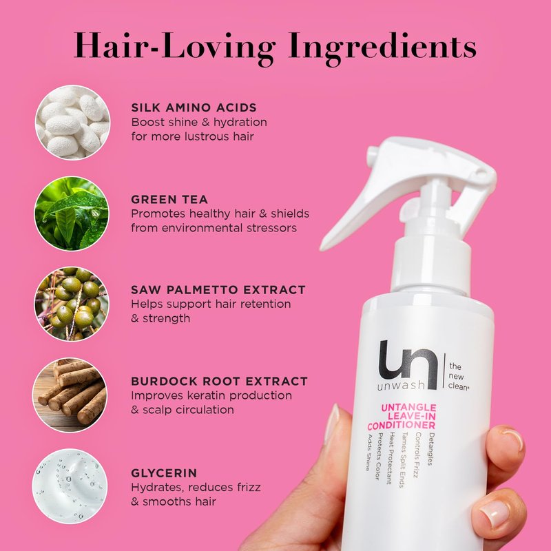 Unwash Untangle Leave-In Conditioner Spray - Detangles Hair, Controls Frizz, Vegan - 6.25 fl oz
