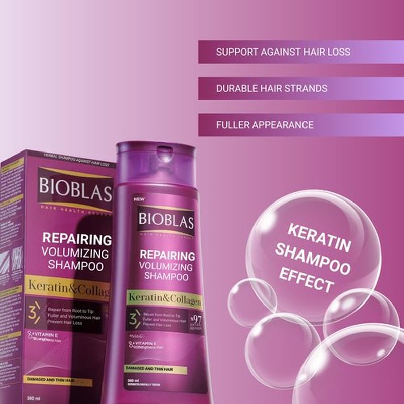 Bioblas Repairing Anti-Hair Loss Shampoo - Plumping Formula with Keratin & Collagen | 360 ML