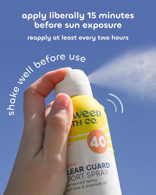 Seaweed Bath Co. Clear Guard SPF 40 Sport Broad Spectrum Sunscreen - Quick Dry, Air-Powered Spray - Natural Tropical Scent - With Sustainably Harvested Seaweed, Aloe, Avocado Oil - 6 oz