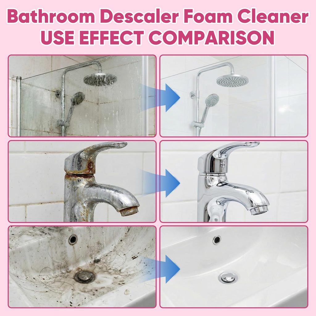 jioijioi Bathroom Descaler Foam Cleaner,Powerful Pink Bathroom Cleaner Spray,Bathroom Descaler Cleaner,Stubborn Stains Cleaner,All-Purpose Bathrooms Descaler Foam Spray(300ml)