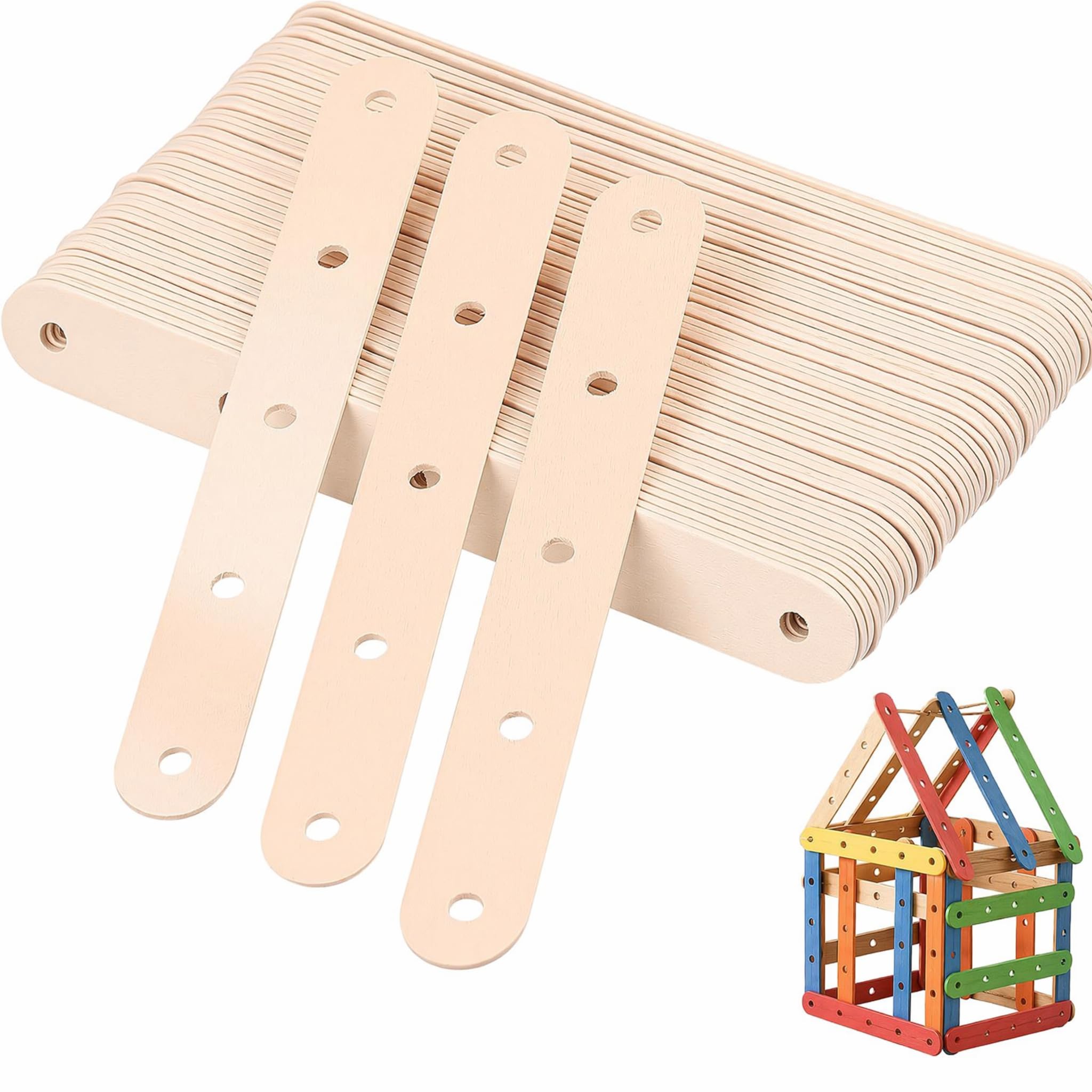 Housoutil Wooden Sticks with Holes 5.90 Inch Craft Ice Pop Sticks Pre-Drilled Ice Cream Sticks for Cake Pops Treats DIY Craft Projects