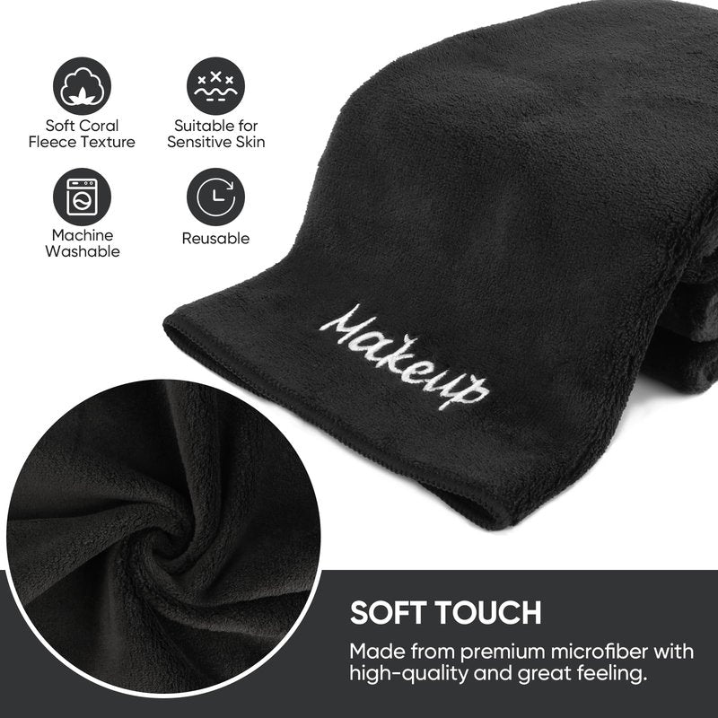 UNIMADE Makeup Remover Cloth, 12 Pack Black Facial Wash Cloths, Soft Coral Fleece Microfiber Towels for Face, Hand, and Bathroom(13" x 13")