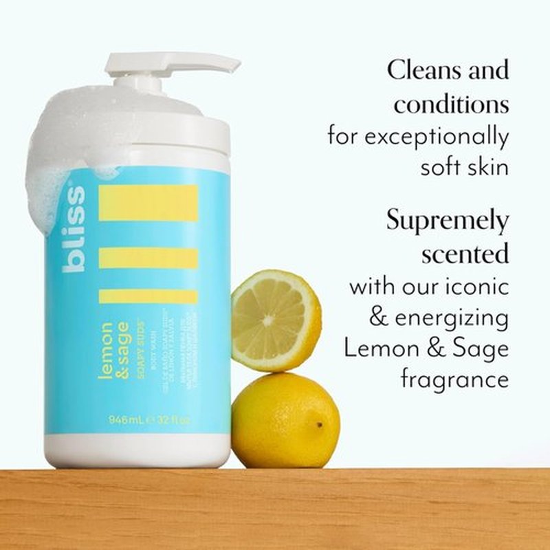 Bliss Soapy Suds Body Wash - Gentle Lemon & Sage Formula - 32 Fl Oz - Hydrating & Paraben-Free