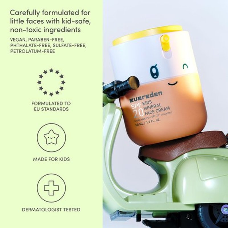 Evereden Kids Face Cream, 1.7 oz. | Fragrance-Free and Kids Face Lotion with SPF 20 | Clean and Non-Toxic Face Moisturizer | Multi-Vitamin Skin Care | FSA Eligible