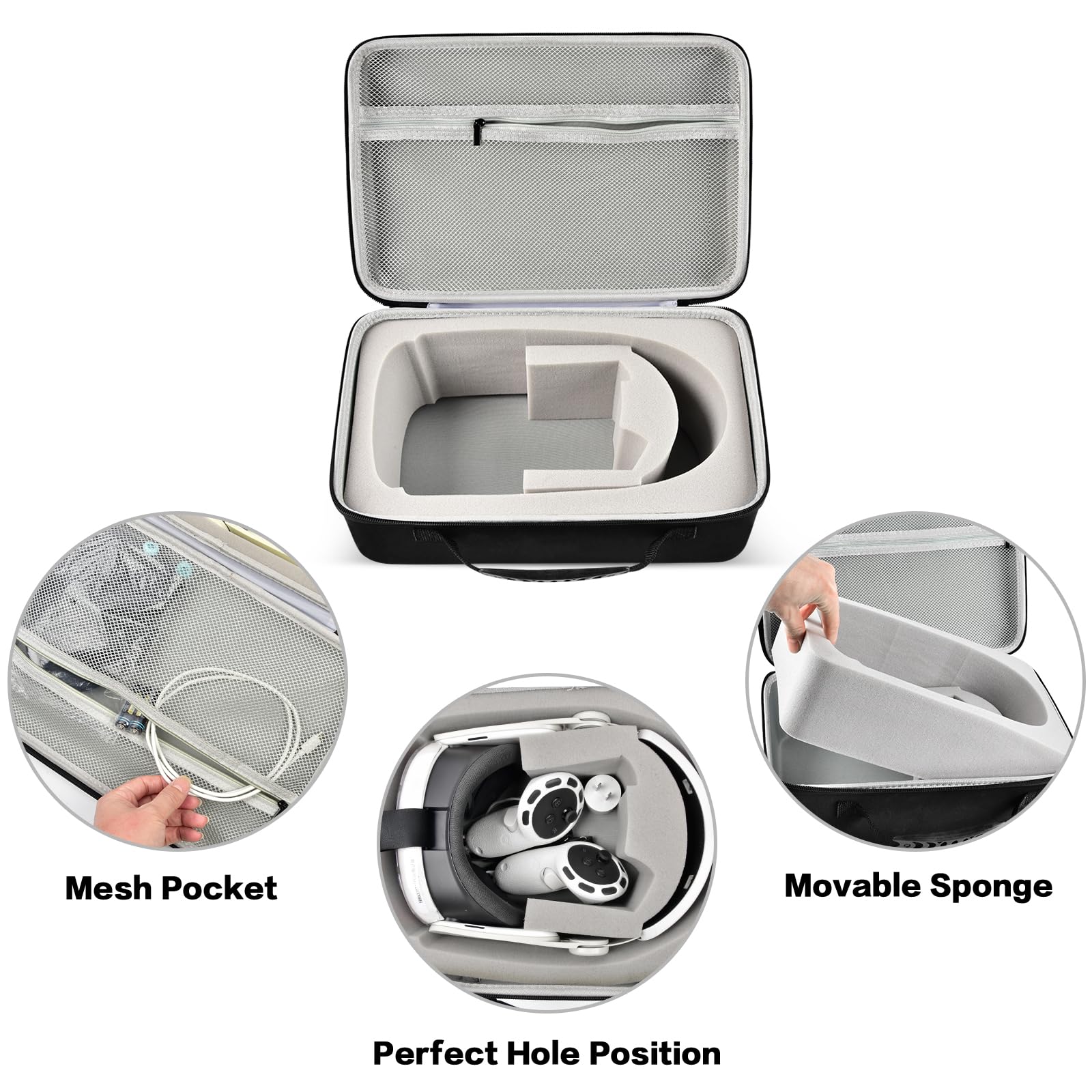 PAIYULE Carrying Case for Meta for Quest 3/ 3s, for Oculus Quest 2 Virtual Reality Headset/Touch Controllers/Elite Strap VR2 Accessories with Silicone Face Cover, Lens Protector-Grey(No Device)