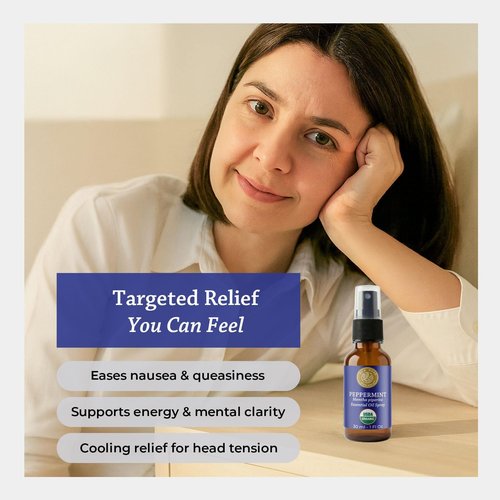Silk Road Organic Peppermint Essential Oil Spray - Relieve Head Tension & Nausea | 1 oz USDA Certified Aromatherapy