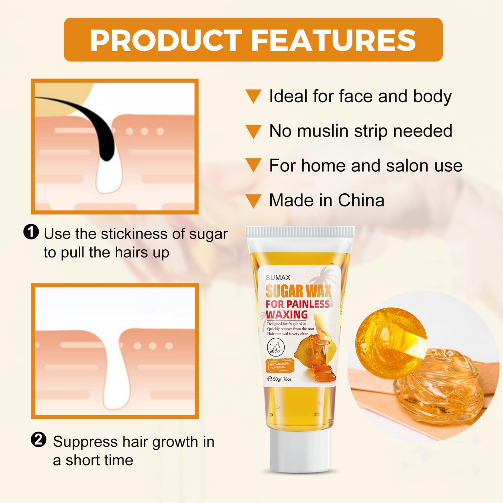 Sugar Wax For Painless Waxing – Gentle On Skin And Less Painful Hair Removal In A Simple System, No Strips, No Heat, Sugar Wax Kit,At-Home Waxing For All Skin & Hair Types
