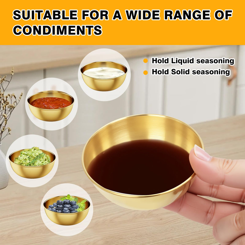 ZXBMS 12 Pack 3.2 Inch Gold Stainless Steel Dipping Bowls – Small Bowls for Dips, Soy Sauce, Condiments, Appetizers, Facial Bowl for Esthetician Use