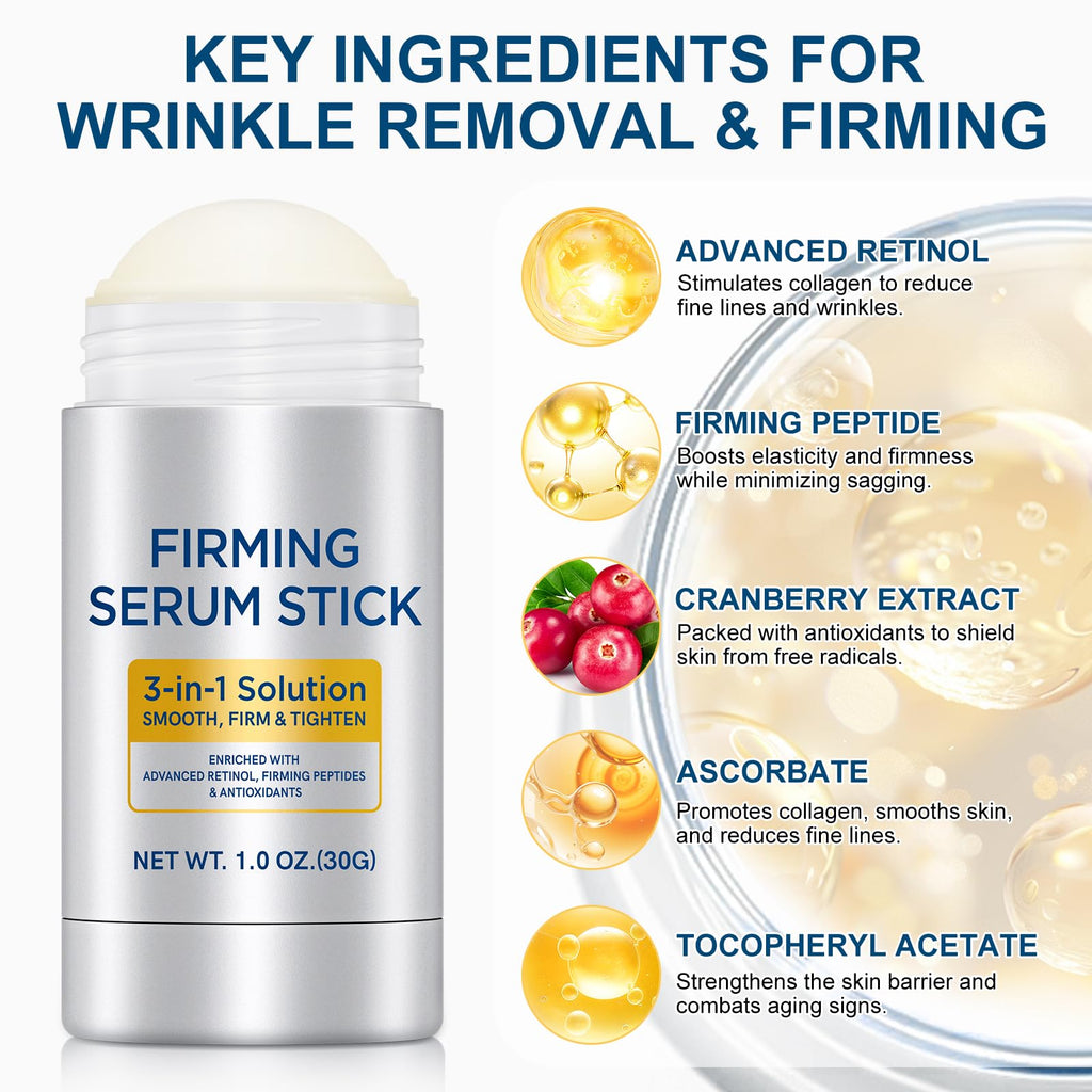 Retinol Firming Serum Stick for Face, Neck & Body – 3-in-1 Firming for Wrinkles, Smooths & Tightens Skin – All Skin Types, 1 Oz
