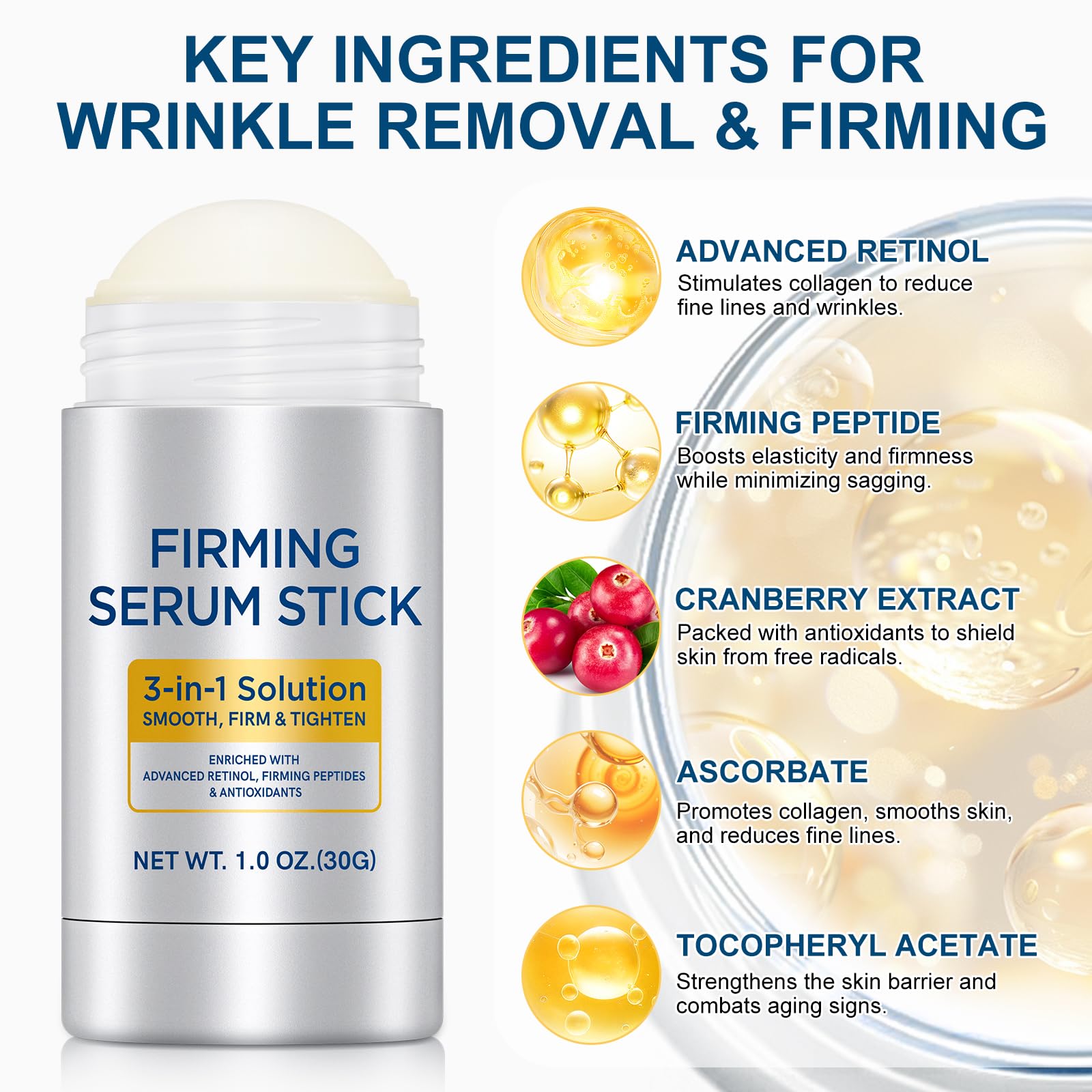 Retinol Firming Serum Stick for Face, Neck & Body – 3-in-1 Firming for Wrinkles, Smooths & Tightens Skin – All Skin Types, 1 Oz
