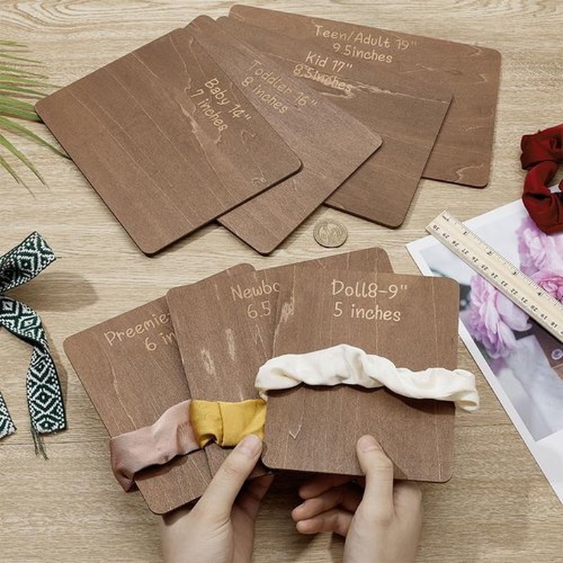 FINGERINSPIRE 7 Pcs Wooden Head Band Hair Bow Size Guide Measuring Boards 7 Size Camel Color Rectangle Headwraps Size Guide Measuring Templates Bow Tie Boards for Woman Hair Bows Gift Bows DIY